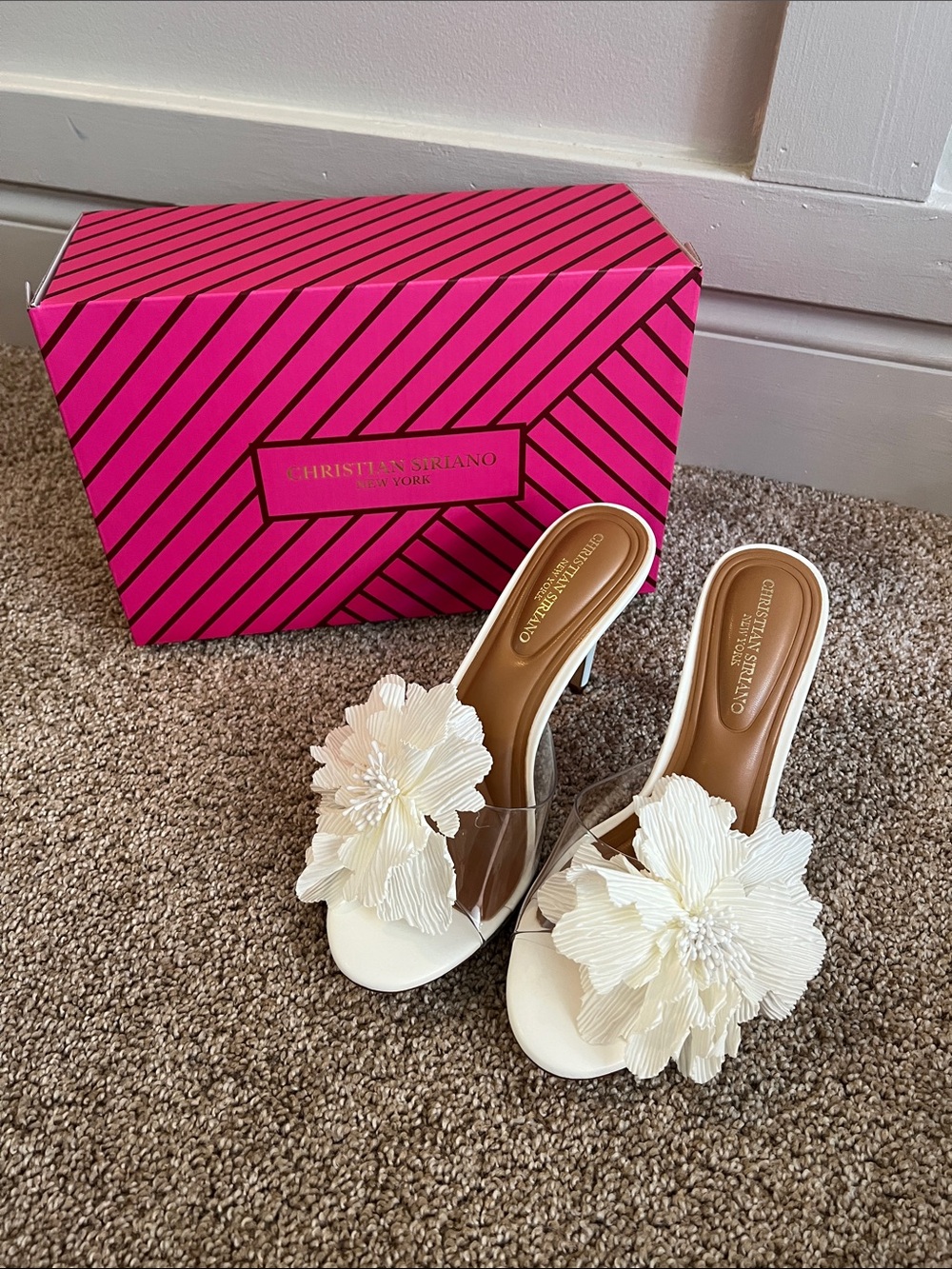 Christian Siriano White Floral Mule Sandals